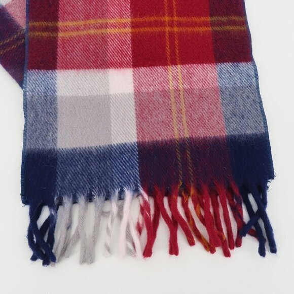 Unisex Red White Blue Plaid Tartan Check Fringe Trim Winter Scarf One Size OSFM - Picture 2 of 6